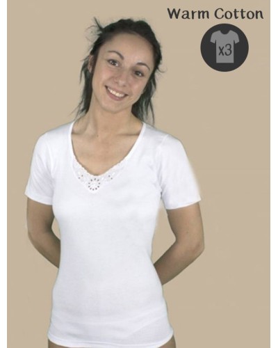 Lot x3 T-shirts Femme M/C Chauds Brodé