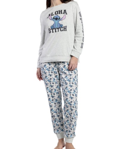 Pyjama Femme Disney Aloha Stitch Gris Clair - Aznar Innova