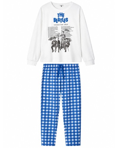 Pyjama homme Beatles en coton avec pantalon à carreaux - GISELA
