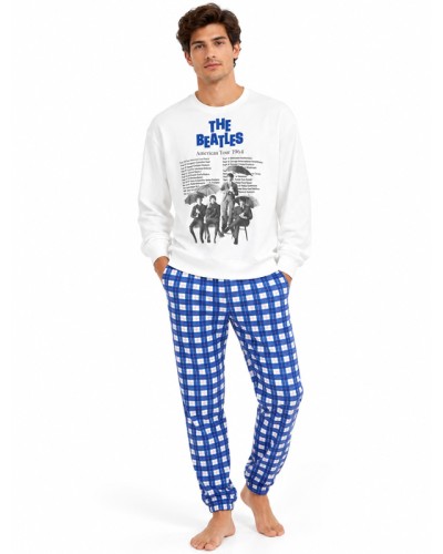 Pyjama homme Beatles en coton avec pantalon à carreaux - GISELA