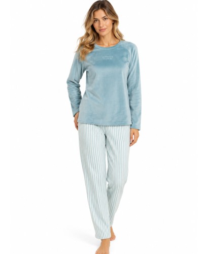 Pyjama Femme ADMAS Home Aqua Stripes | Pyjama Long en Velours Doux et Chaud