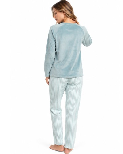 Pyjama Femme ADMAS Home Aqua Stripes | Pyjama Long en Velours Doux et Chaud