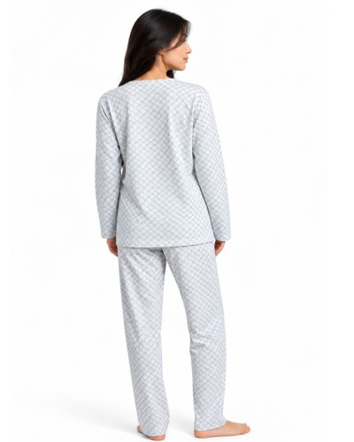 Pyjama Femme ADMAS Classic Grey Flowers | Pyjama Long 100% Coton Coloris Perle