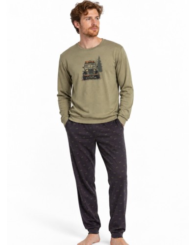 Pyjama Homme ADMAS Camp Car Long en Coton Kaki