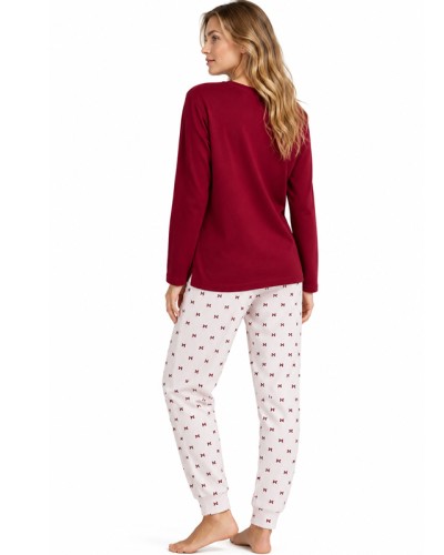 Pyjama long pour femme Je T'Aime bordeaux 100% coton avec petits nœuds – ADMAS