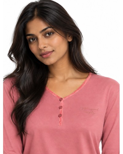Pyjama long pour femme Garden Get Inspired rose en coton et viscose - ADMAS