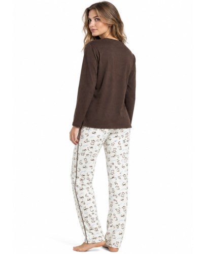 Pyjama long pour femme, motif chocolat et croissant, 100% coton - ADMAS