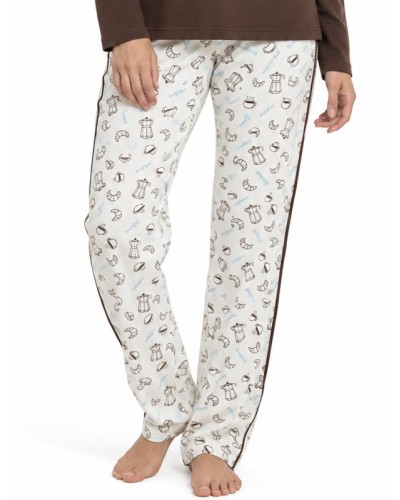 Pyjama long pour femme, motif chocolat et croissant, 100% coton - ADMAS